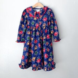 Vintage Polly Flinders Apple Floral Print Long Sleeve Collared Dress 5